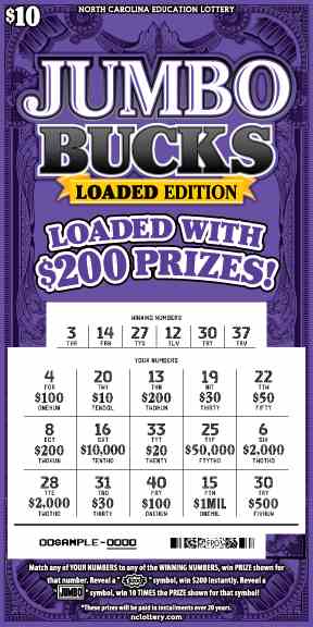 Jumbo Bucks scratchcard - game number #46 - front-scratched