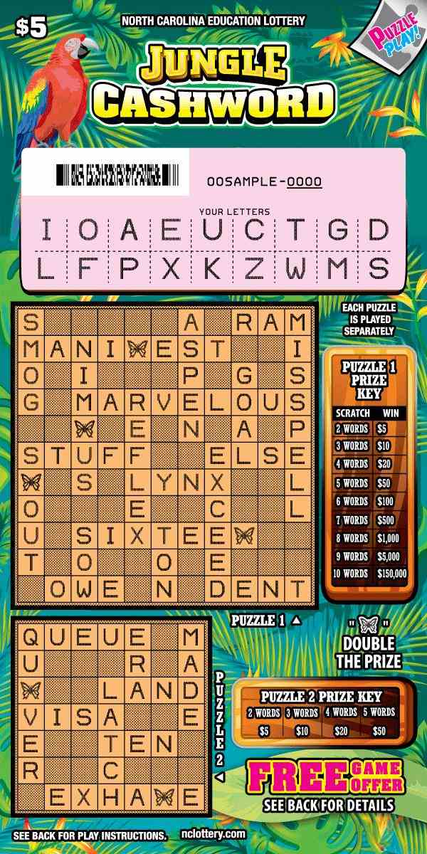 Jungle Cashword scratchcard - game number #42 - front-scratched