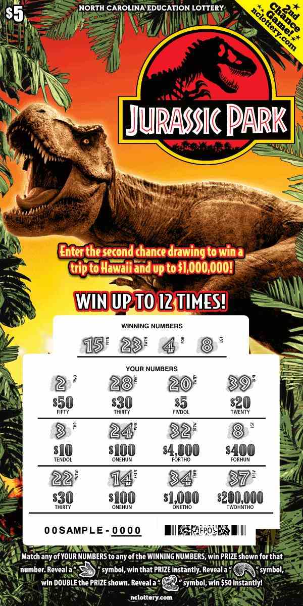 Jurassic Park scratchcard - game number #6 - front-scratched