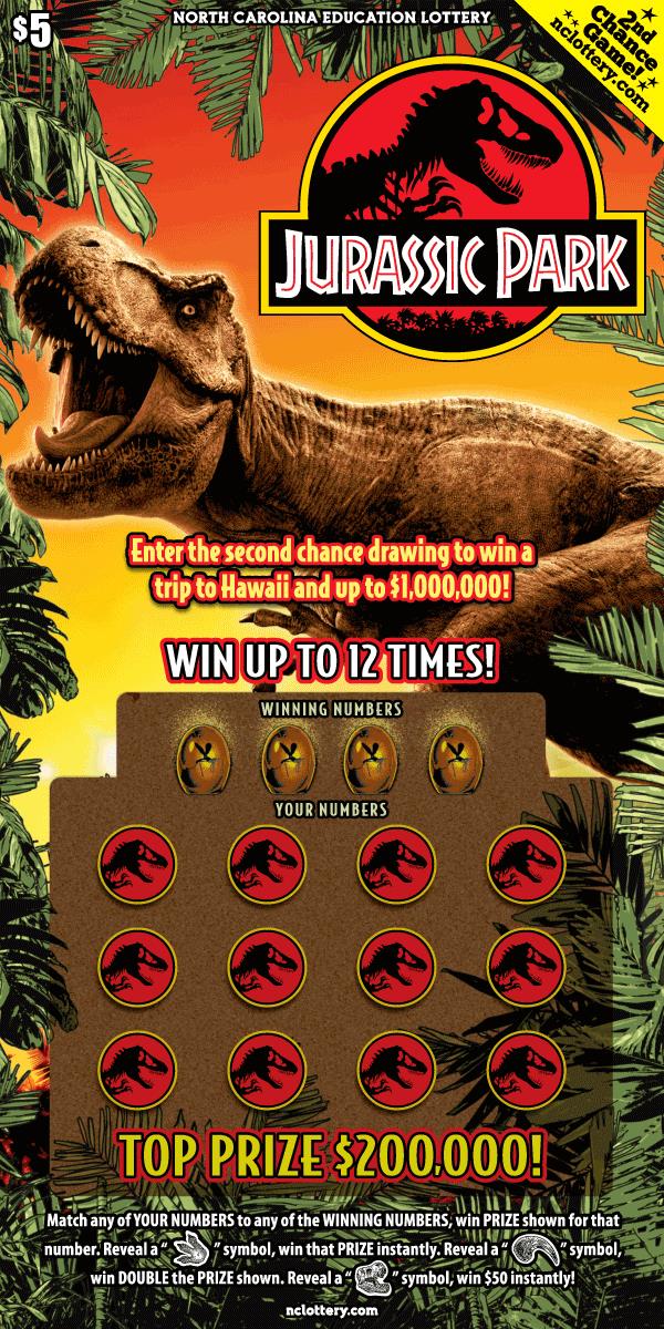 Jurassic Park scratchcard - game number #6 - front