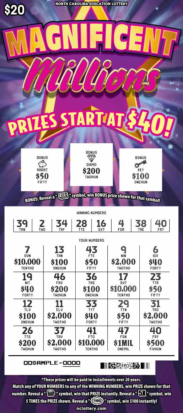 Magnificent Millions scratchcard - game number #14 - front-scratched