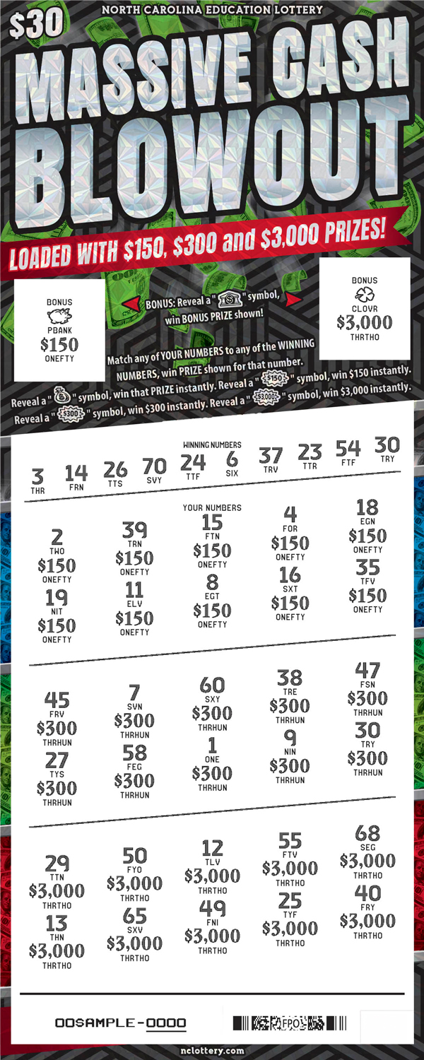 Massive Cash Blowout scratchcard - game number #54 - front-scratched