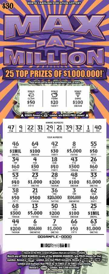 Max-A-Million scratchcard - game number #985 - front-scratched