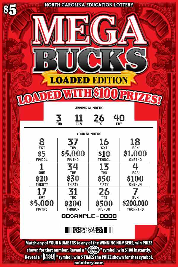 Mega Bucks scratchcard - game number #45 - front-scratched