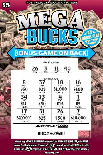 Mega Bucks scratchcard - game number #947 - front-scratched