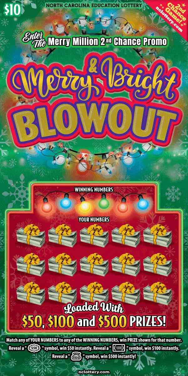 Merry & Bright Blowout scratchcard - game number #20 - front