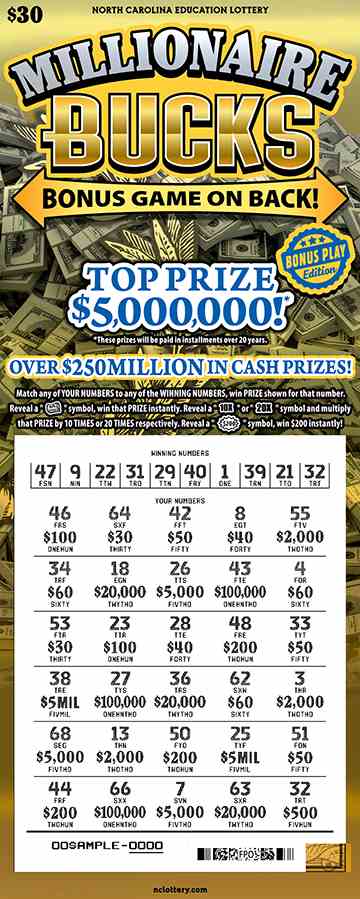 Millionaire Bucks scratchcard - game number #952 - front-scratched
