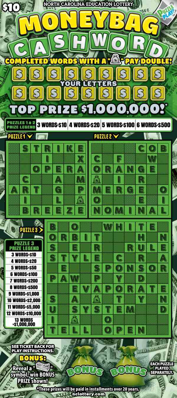 Moneybag Cashword scratchcard - game number #61 - front