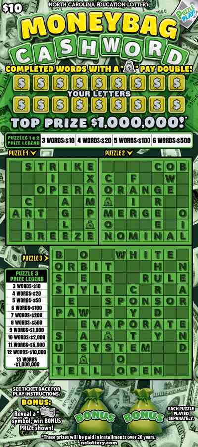 Moneybag Cashword scratchcard - game number #61 - front