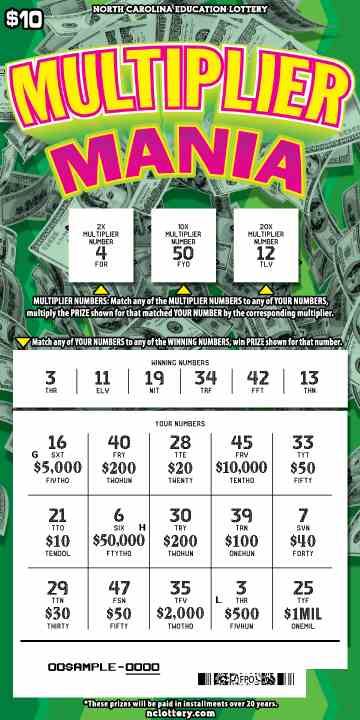 Multiplier Mania scratchcard - game number #891 - front-scratched