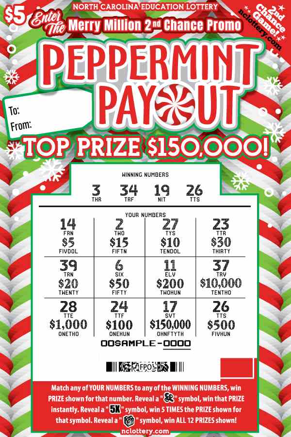 Peppermint Payout scratchcard - game number #18 - front-scratched