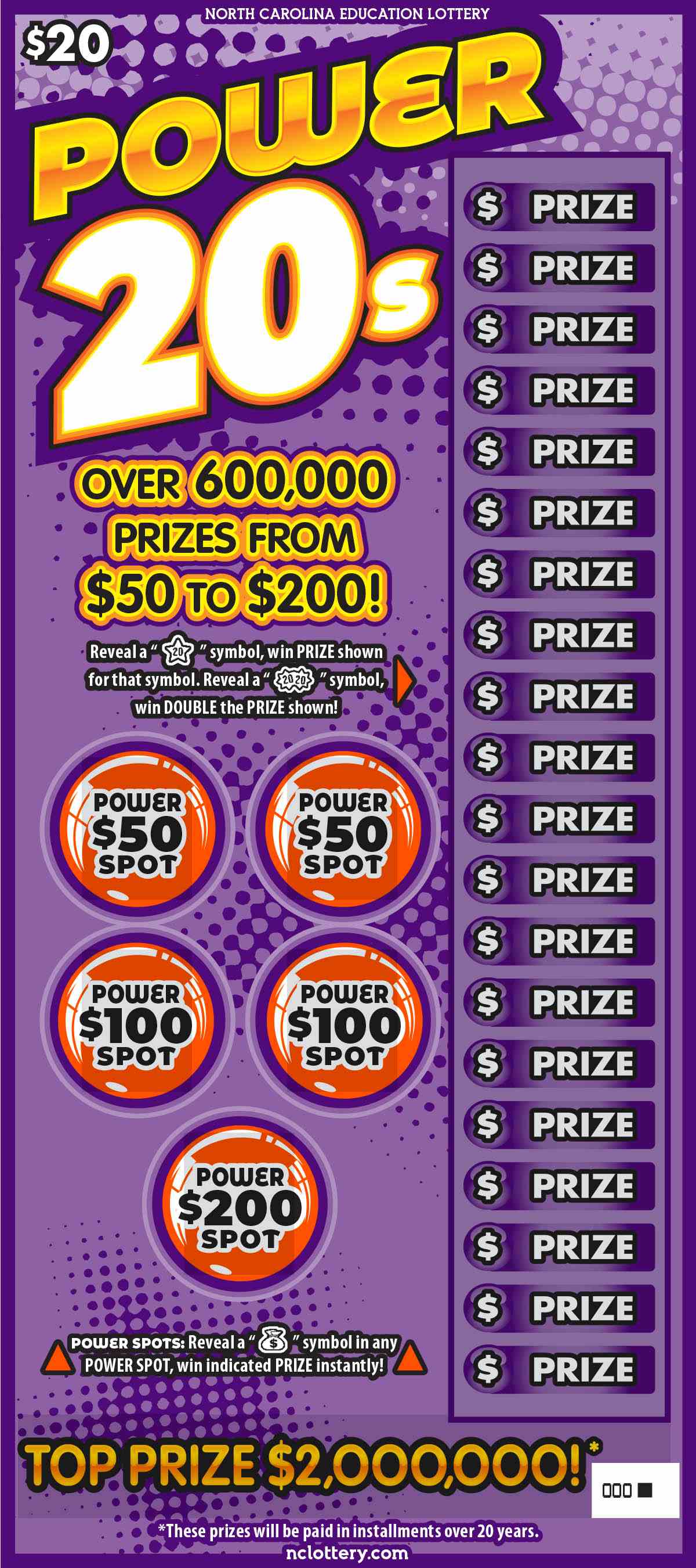 Power 20S scratchcard - game number #904 - front