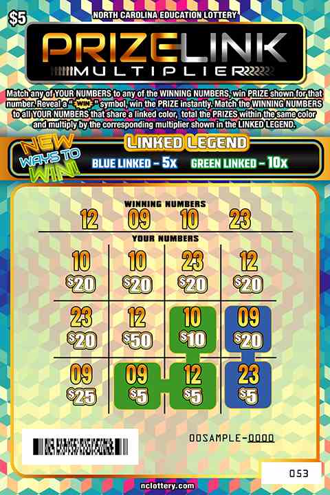 Prize Link Multiplier scratchcard - game number #987 - front-scratched