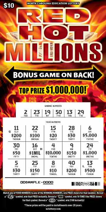 Red Hot Millions scratchcard - game number #900 - front-scratched
