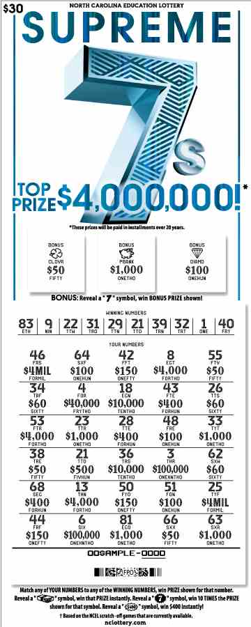 Supreme 7S scratchcard - game number #940 - front-scratched