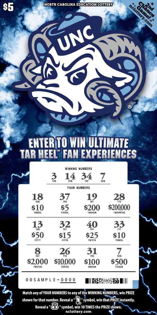 Tar Heels® scratchcard - game number #59 - front-scratched