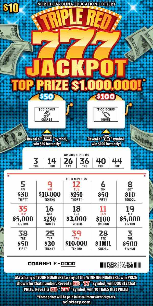 Triple Red 777 Jackpot scratchcard - game number #49 - front-scratched