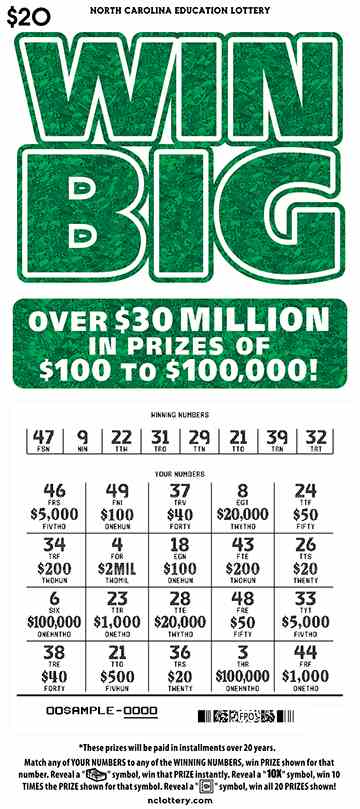 Win Big scratchcard - game number #951 - front-scratched