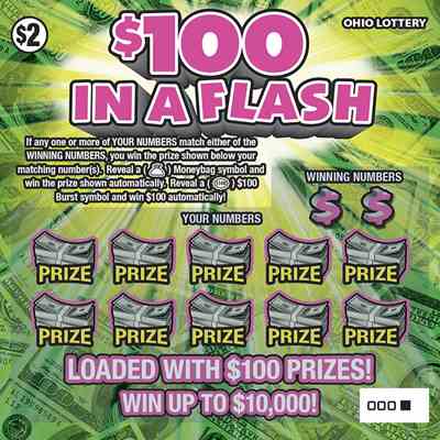 $100 In A Flash scratchcard - game number #1100 - front