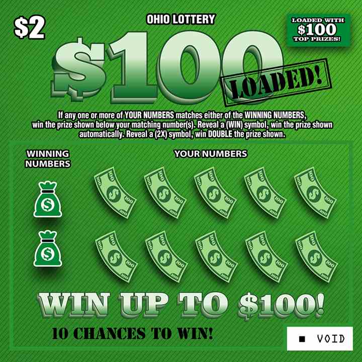 $100 Loaded scratchcard - game number #855 - front