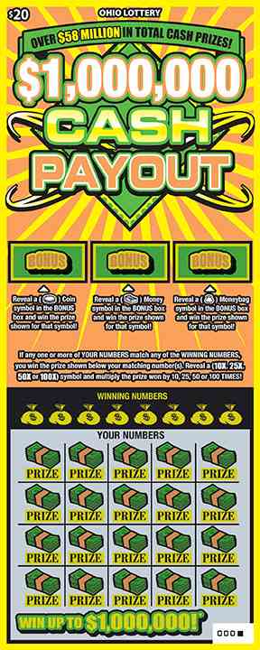 $1,000,000 Cash Payout scratchcard - game number #1032 - front