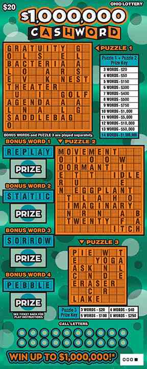 $1,000,000 Cashword scratchcard - game number #1056 - front