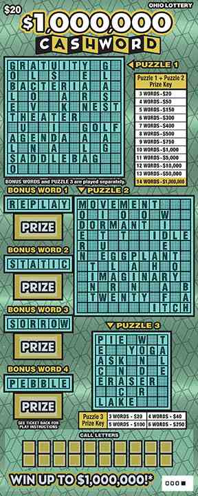 $1,000,000 Cashword scratchcard - game number #838 - front