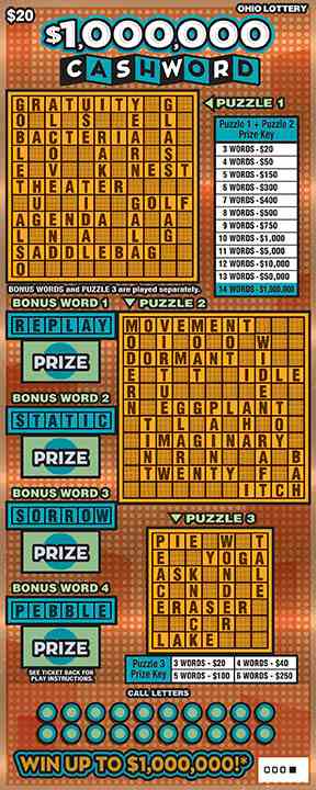 $1,000,000 Cashword scratchcard - game number #892 - front