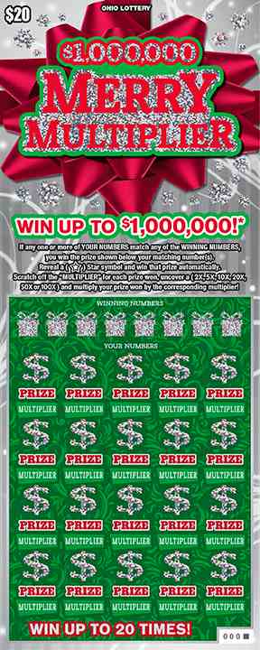 $1,000,000 Merry Multiplier scratchcard - game number #1110 - front