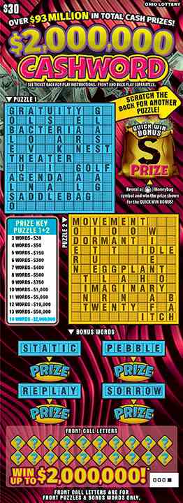$2,000,000 Cashword scratchcard - game number #1051 - front