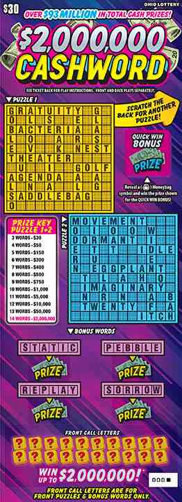 $2,000,000 Cashword scratchcard - game number #863 - front