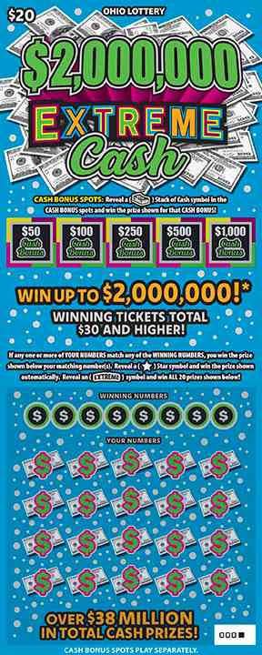 $2,000,000 Extreme Cash scratchcard - game number #1019 - front