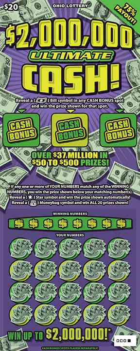 $2,000,000 Ultimate Cash scratchcard - game number #843 - front