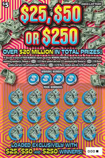 $25, $50 Or $250 scratchcard - game number #1050 - front