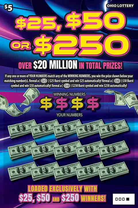 $25, $50 Or $250 scratchcard - game number #1087 - front