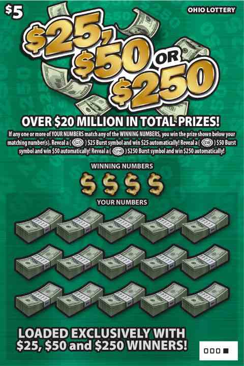 $25, $50 or $250 scratchcard - game number #627 - front