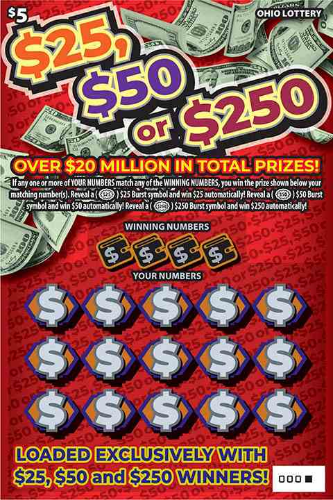 $25, $50 or $250 scratchcard - game number #893 - front