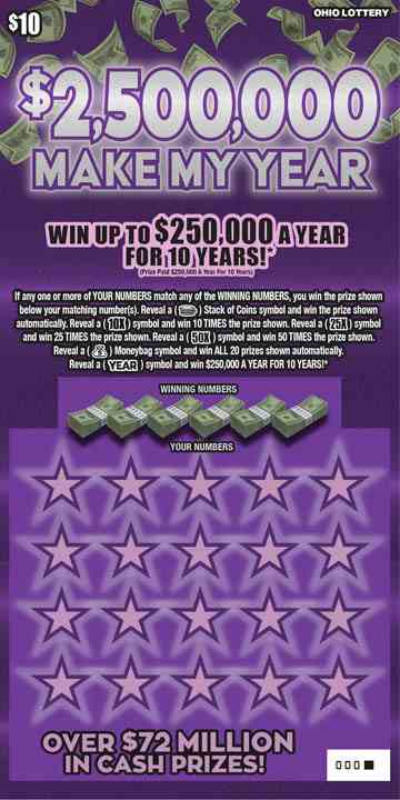 $2,500,000 Make My Year scratchcard - game number #766 - front