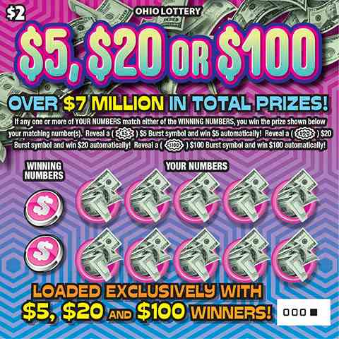 $5, $20 Or $100 scratchcard - game number #1040 - front