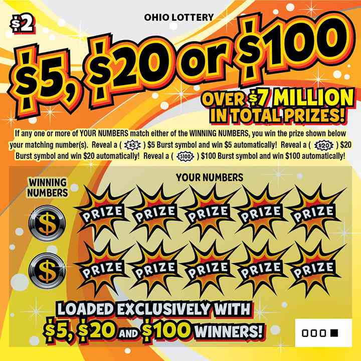 $5, $20 Or $100 scratchcard - game number #1103 - front