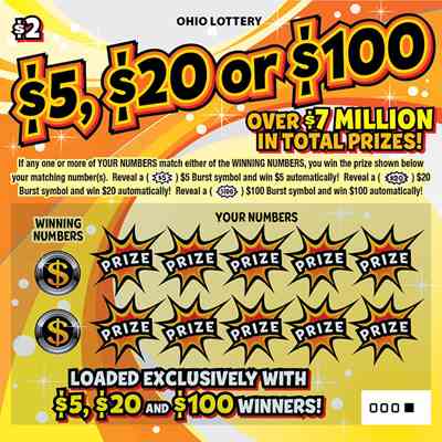 $5, $20 Or $100 scratchcard - game number #1103 - front