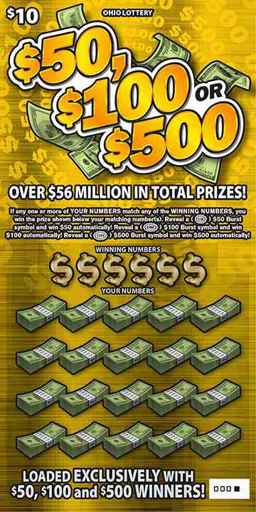 $50, $100 or $500 scratchcard - game number #803 - front