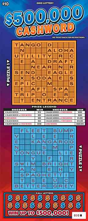 $500,000 Cashword scratchcard - game number #1026 - front