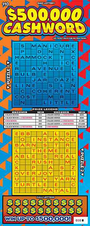 $500,000 Cashword scratchcard - game number #1053 - front
