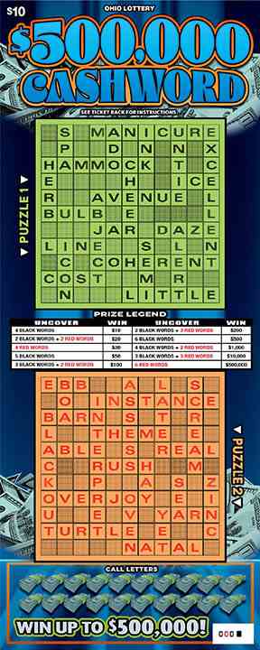 $500,000 Cashword scratchcard - game number #1118 - front