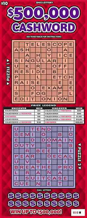 $500,000 Cashword scratchcard - game number #808 - front