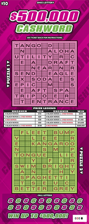 $500,000 Cashword scratchcard - game number #875 - front