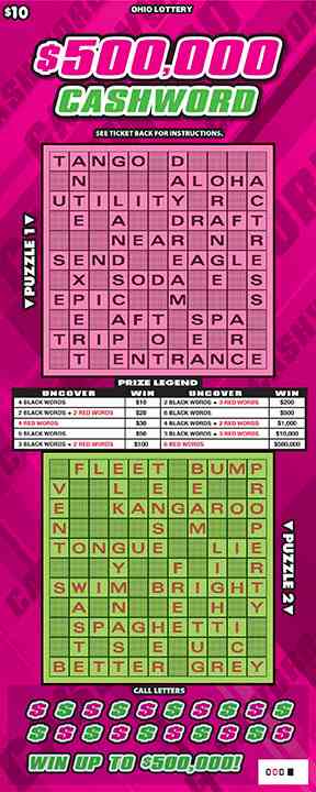 $500,000 Cashword scratchcard - game number #875 - front