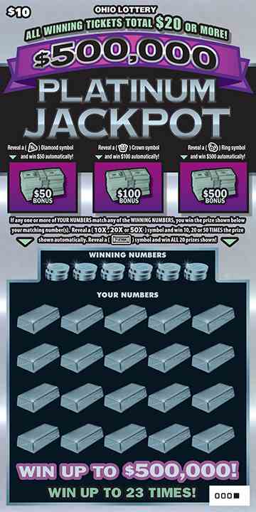 $500,000 Platinum Jackpot scratchcard - game number #852 - front