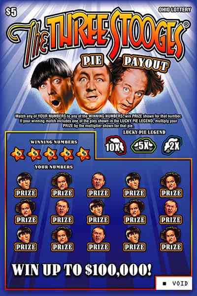 3 Stooges Pie Payout scratchcard - game number #1022 - front